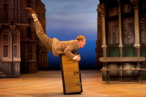 Owain Arthur (Francis Henshall) in One Man, Two Guvnors at the Theatre Royal Haymarket. Photo credit Johan Persson
